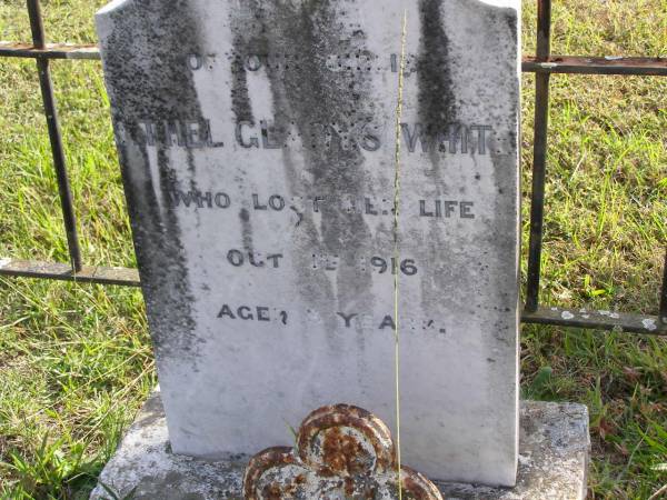 Ethel Gladys White  | 1 Oct 1916, aged 3  | Woodhill cemetery (Veresdale), Beaudesert shire  |   | 