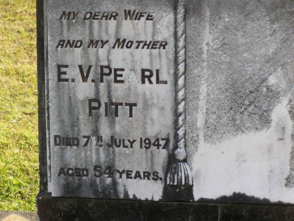 E V Pearl Pitt  | 7 Jul 1947, aged 54  | Woodhill cemetery (Veresdale), Beaudesert shire  |   | 