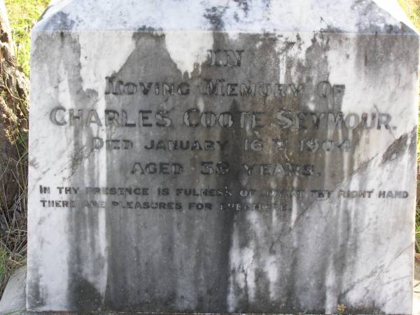 Charles Coote Seymour  | 16 Jan 1904, aged 38  |   | Woodhill cemetery (Veresdale), Beaudesert shire  |   | 