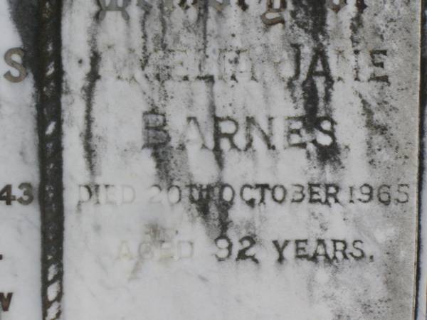William James Barnes  | 31 Jan 1943, aged 76  | (infant son) Percy Vincent (Barnes)  | 13 Aug 1907  | Amelia Jane Barnes  | 20 Oct 1965, aged 92  | Woodhill cemetery (Veresdale), Beaudesert shire  |   | 