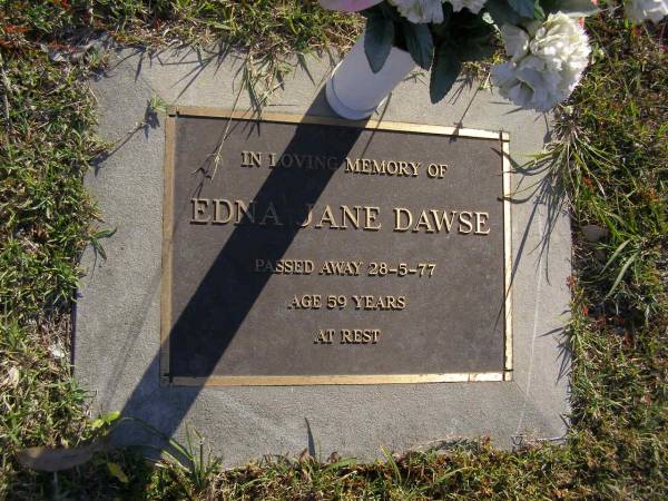 Edna Jane Dawse  | 28 May 1977, aged 59  | Woodhill cemetery (Veresdale), Beaudesert shire  |   | 