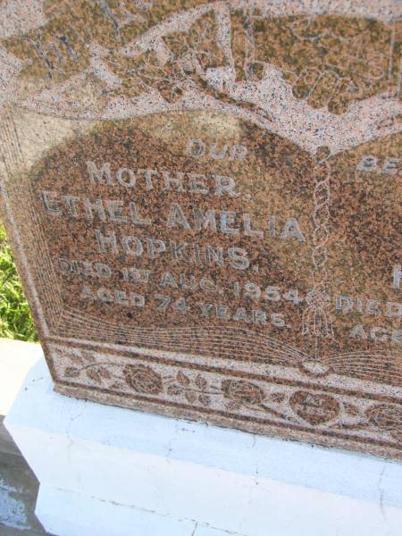 Ethel Amelia Hopkins  | 1 Aug 1954, aged 74  | John Hopkins  | 8 Feb 1953, aged 75  | Woodhill cemetery (Veresdale), Beaudesert shire  |   | 