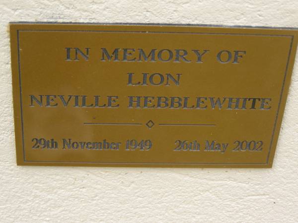 Neville HEBBLEWHITE  | b: 29 Nov 1949  | d: 26 May 2002  |   | Lions Club Memorial Wall - Woombye  | 