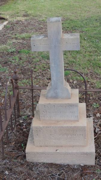 Mary Ellen (CRONIN)  | infant daughter of  | J and E CRONIN  | b: 18 Feb 1895  | d 14 Nov 1895  |   | Yandilla All Saints Anglican Church with Cemetery  |   | 