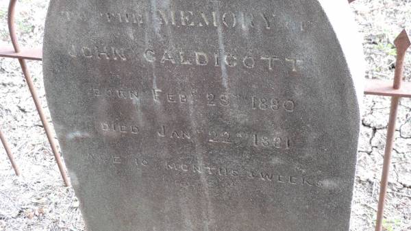 John CALDICOTT  | b: 18 Feb 1880  | d: 22 Jan 1881 aged 10 mo, 3 weeks  |   | Yandilla All Saints Anglican Church with Cemetery  |   | 