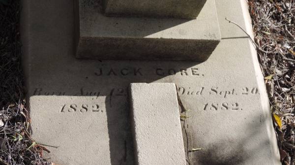Jack GORE  | b: 12 Aug 1882  | d: 20 Sep 1882  |   | Yandilla All Saints Anglican Church with Cemetery  |   | 