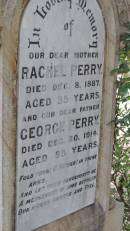 
Rachel PERRY
d: 8 Dec 1887 aged 35

George PERRY
d: 20 Dec 1914 aged 85

Yandilla All Saints Anglican Church with Cemetery


