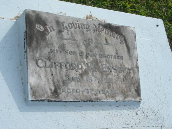 Clifford W ENSBEY  | d 18 Jan 1972 aged 37  |   | Yandina Cemetery  |   | 