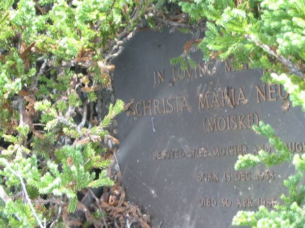 Christa Maria NEUBAUER (MOISKE)  | b: 18 Dec 1938  | d: 30 Apr 1986  |   | Yandina Cemetery  | 