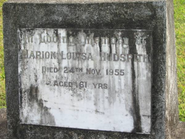 Marion Louisa HUDSPITH  | d: 24 Nov 1955 aged 61  |   | Yandina Cemetery  |   | 