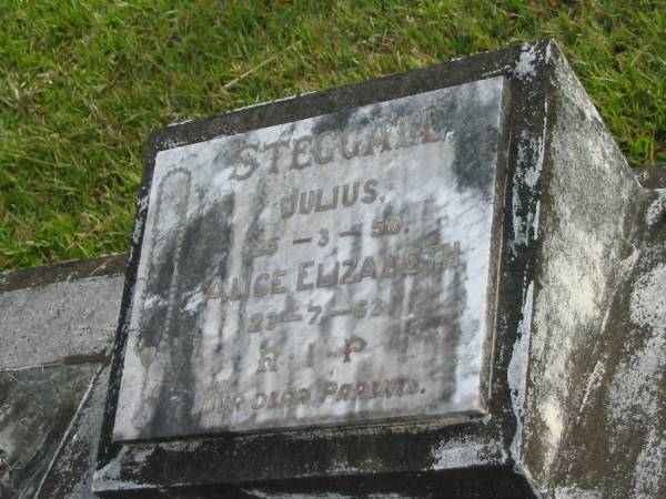 Julius STEGGALL  | d: 25 Mar 1950  |   | Alice Elizabeth STEGGALL  | d: 23 Jul 1963  |   | Yandina Cemetery  |   |   | 