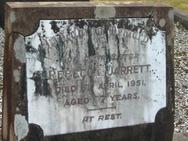 Rebecca JARRETT  | d: 5 Apr 1951 aged 77  |   | Yandina Cemetery  |   | 