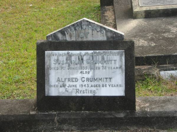 Susannah GRUMMITT  | d: 1 Jun 1935 aged 75  |   | Alfred GRUMMITT  | d: 2 Jun 1943 aged 86  |   | Yandina Cemetery  |   | 