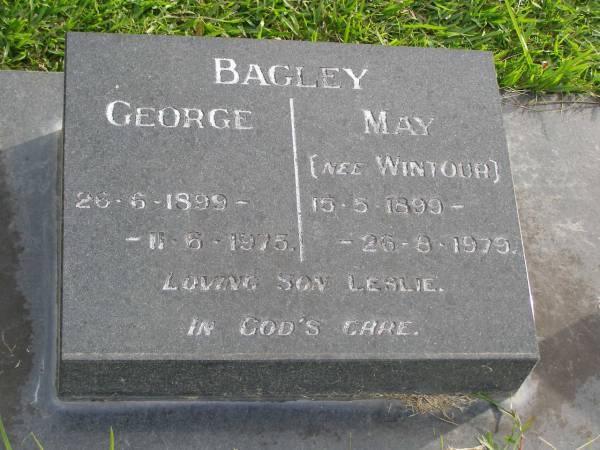 George BAGLEY  | b: 26 Jun 1899  | d: 11 Jun 1975  |   | May BAGLEY (nee WINTOUR)  | b: 15 May 1899  | d: 26 Aug 1979  |   | son Leslie  |   | Yandina Cemetery  |   |   | 