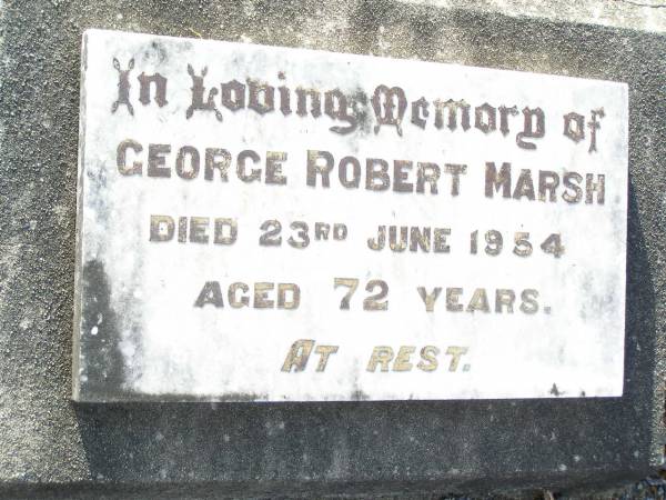 George Robert MARSH,  | died 23 June 1954 aged 72 years;  | Lilian Maud MARSH,  | wife,  | died 25 Feb 1953 aged 68 years;  | Yangan Anglican Cemetery, Warwick Shire  | 