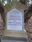 
Jessie ALLAN,
born Dundee Scotland,
died Warwick 25 Aug 1914;
John H. ALLAN,
died Warwick 26 Aug 1919;
Yangan Presbyterian Cemetery, Warwick Shire
