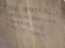 Christina MCDONALD, born Knockbain Scotland, died 13 Feb 1913 aged 73 years; Yangan Presbyterian Cemetery, Warwick Shire 