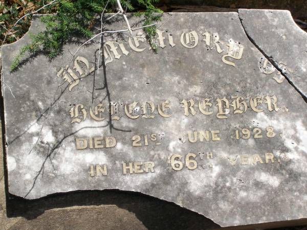Helene REDGER?,  | died 21 June 1928 aged 66 years;  | Yangan Presbyterian Cemetery, Warwick Shire  | 