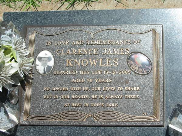 Clarence James KNOWLES,  | died 13-12-2005 aged 78 years;  | Yarraman cemetery, Toowoomba Regional Council  | 