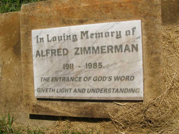 Alfred ZIMMERMAN,  | 1911 - 1985;  | Yarraman cemetery, Toowoomba Regional Council  | 