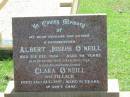 
Albert Joseph ONEILL,
husband father grandfather,
died 5 Dec 1984 aged 94 years;
Clara ONEILL (nee TILLACK),
mother grandmother great-grandmother,
died 23 Aug 2007 aged 91 years;
Yarraman cemetery, Toowoomba Regional Council
