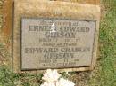 
Ernest Edward GIBSON,
died 17-10-77 aged 86 years;
Edward Charles GIBSON,
died 25-11-89 aged 57 years;
Yarraman cemetery, Toowoomba Regional Council
