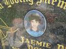 
Jaemie Dean DOUGLASS,
born 16-6-1991,
died 28-8-2000 aged 9 years,
son brother grandson great-grandson;
Yarraman cemetery, Toowoomba Regional Council
