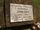 
Delphine E. ZIMMERMAN,
1915 - 1963;
Yarraman cemetery, Toowoomba Regional Council
