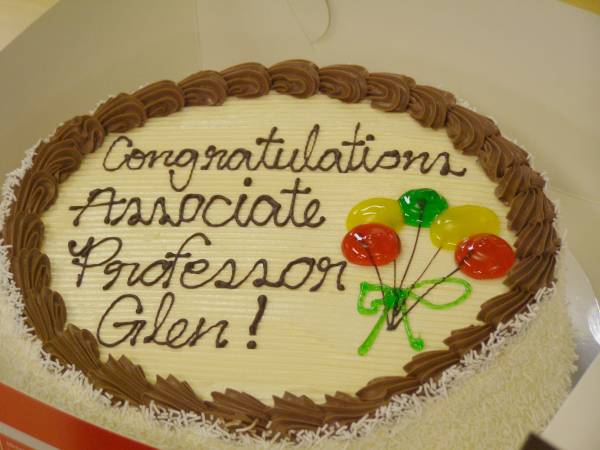 Cake to celebrate Glen Tian's promotion  | to Associate Professor  | 