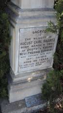 August Carl BAARTZ b: 6 Mar 1844, Deutsch Krone, West Prussia, Germany d: 25 Sep 1910 aged 66  Elizabeth Gaithe BAARTZ d 21 Jun 1932 aged 81  Aubigny St Johns Lutheran cemetery, Toowoomba Region  