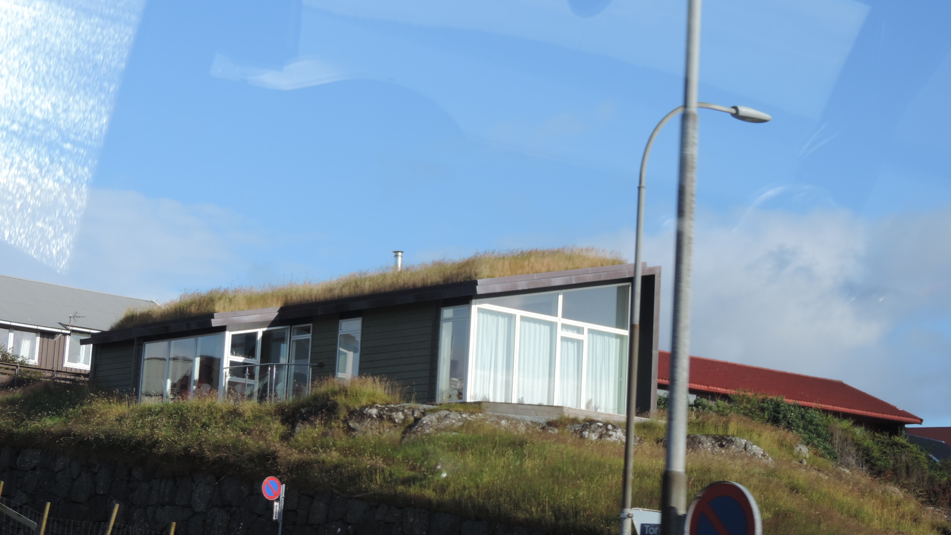 modern house with grass roof